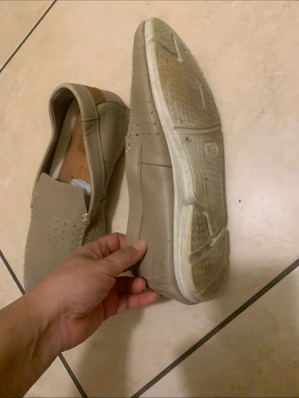 Clarks Men’s Taupe Slip-On Loafers with Perforated Uppers